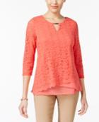 Jm Collection Layered-hem Lace Top, Created For Macy's