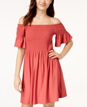Planet Gold Juniors' Smocked Off-the-shoulder Dress