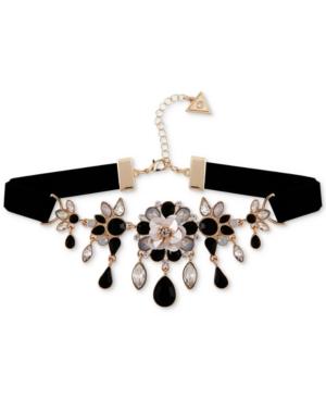 Guess Gold-tone Crystal & Stone Flower Velvet Choker Necklace, 12 + 2 Extender