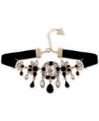 Guess Gold-tone Crystal & Stone Flower Velvet Choker Necklace, 12 + 2 Extender