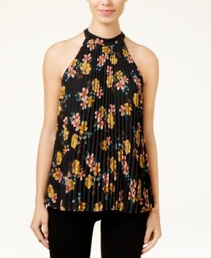 Lily Black Juniors' Printed Pleated Mock-neck Top, Created For Macy's