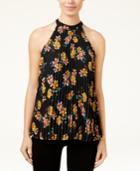 Lily Black Juniors' Printed Pleated Mock-neck Top, Created For Macy's