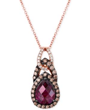 Le Vian Chocolatier Rhodolite Garnet (1-3/4 Ct. T.w.) And Diamond (1/3 Ct. T.w.) Teardrop Pendant Necklace In 14k Rose Gold