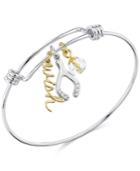 Unwritten Two-tone Wish & Crystal Wishbone Bangle Bracelet In Stainless Steel And Gold-tone
