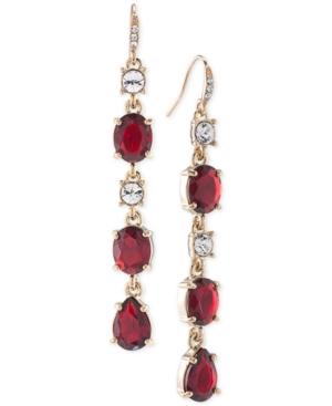 Carolee Gold-tone Red Stone Linear Drop Earrings