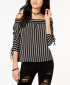 Polly & Esther Juniors' Striped Off-the-shoulder Ruched-sleeve Top