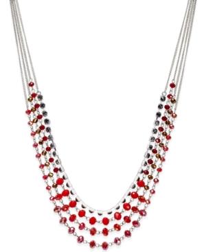C.a.k.e. By Ali Khan Silver-tone Red Bead Four-row Necklace