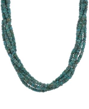 American West Five Strand Green Turquoise Necklace In Sterling Silver And Brass