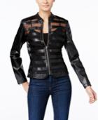 Inc International Concepts Petite Faux-leather Striped Illusion Jacket, Only At Macy's