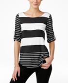 Cable & Gauge Striped Tab-sleeve Top