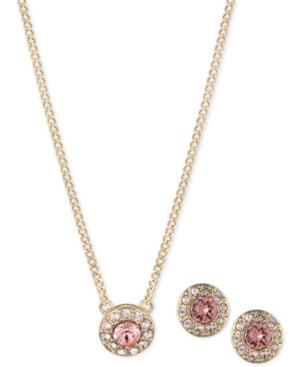 Givenchy 3-pc. Gold-tone Pink Crystal Pave Pendant Necklace And Stud Earrings