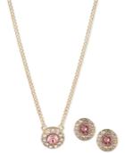 Givenchy 3-pc. Gold-tone Pink Crystal Pave Pendant Necklace And Stud Earrings