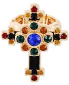 Guess Gold-tone Multicolor Crystal Cross Stretch Ring