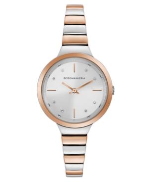 Bcbg Maxazria Ladies Two Tone Rose Goldtone Bracelet Watch With Silver Dial, 34mm