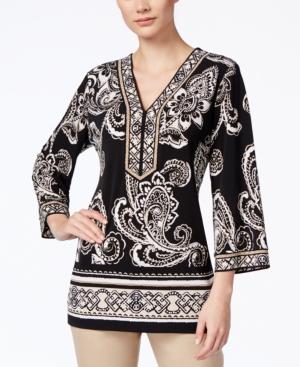 Jm Collection Printed Beaded Tunic, Only At Macy's
