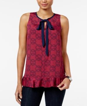 Tommy Hilfiger Moya Printed Tie-neck Shell