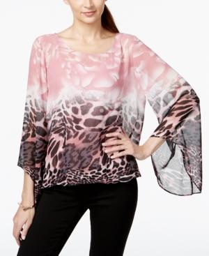 Alfani Mixed-print Angel-sleeve Blouson Top, Only At Macy's