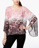 Alfani Mixed-print Angel-sleeve Blouson Top, Only At Macy's