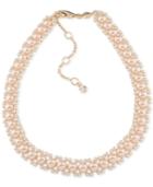 Carolee Gold-tone Imitation Pink Pearl Woven Collar Necklace