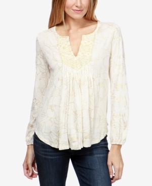 Lucky Brand Embroidered Metallic-print Top