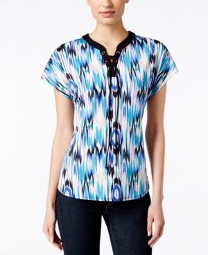 Ny Collection Printed Lace-up Front Top