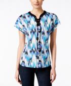 Ny Collection Printed Lace-up Front Top