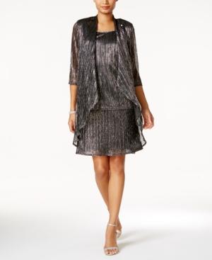 R & M Richards Petite Embellished Metallic Dress And Duster Jacket