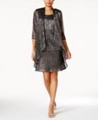 R & M Richards Petite Embellished Metallic Dress And Duster Jacket