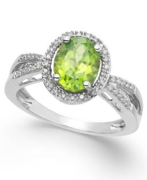 Peridot (2 Ct. T.w.) And Diamond (1/8 Ct. T.w.) Oval Ring In Sterling Silver