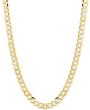 22 Two-tone Open Curb Link Chain Necklace In Solid 14k Gold & White Gold