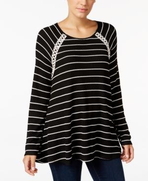 Style & Co. Striped Crochet-trim Top, Created For Macy's