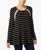 Style & Co. Striped Crochet-trim Top, Created For Macy's