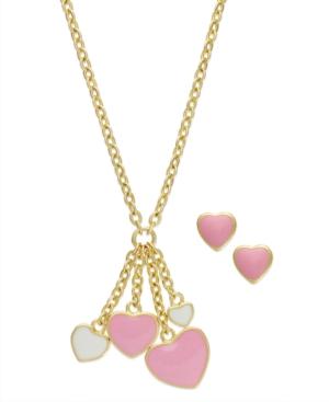 Children's Pink And White Heart Jewelry Set In 18k Gold Over Sterling Silver