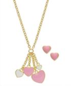 Children's Pink And White Heart Jewelry Set In 18k Gold Over Sterling Silver