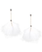 Betsey Johnson Two-tone White Feather Pom-pom Drop Earrings