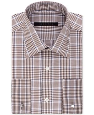 Sean John Men's Classic-fit Brown Check French Cuff Dress Shirt
