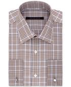 Sean John Men's Classic-fit Brown Check French Cuff Dress Shirt