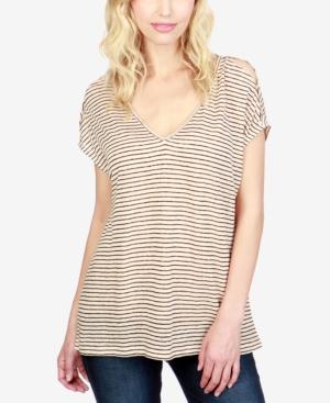 Lucky Brand Linen Striped Cold-shoulder T-shirt