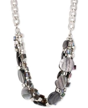 Kenneth Cole New York Silver-tone Black Mother Of Pearl Multi-layer Necklace