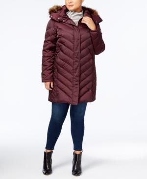 Kenneth Cole Plus Size Faux-fur-trim Quilted Down Coat