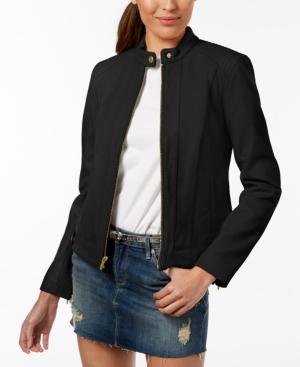 Cole Haan Petite Snap-neck Leather Moto Jacket