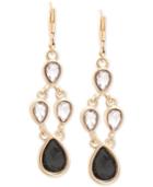 T Tahari Gold-tone Crystal And Black Stone Chandelier Earrings