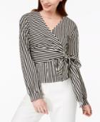 Say What? Juniors' Striped Faux-wrap Top