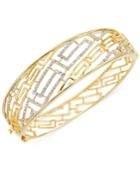 Sis By Simone I Smith White Crystal Greek Key Bangle Bracelet In 18k Gold Over Sterling Silver