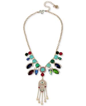 Betsey Johnson Gold-tone Stone, Imitation Pearl & Pave Hamsa Hand Statement Necklace