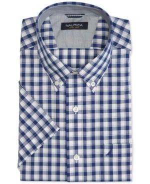 Nautica Men's Wrinkle-resistant Blue Plaid Short-sleeve Shirt