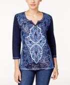 Karen Scott Petite Split-neck Graphic Top, Only At Macy's