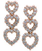 Giani Bernini Cubic Zirconia Pave Triple Heart Drop Earrings In 18k Rose Gold-plated Sterling Silver, Only At Macy's