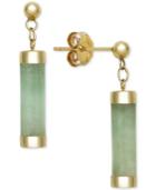 Dyed Jadeite (4 X 15mm) Capped Tube Drop Earrings In 14k Gold