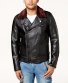 Guess Men's Faux-leather Fleece-lined Biker Jacket